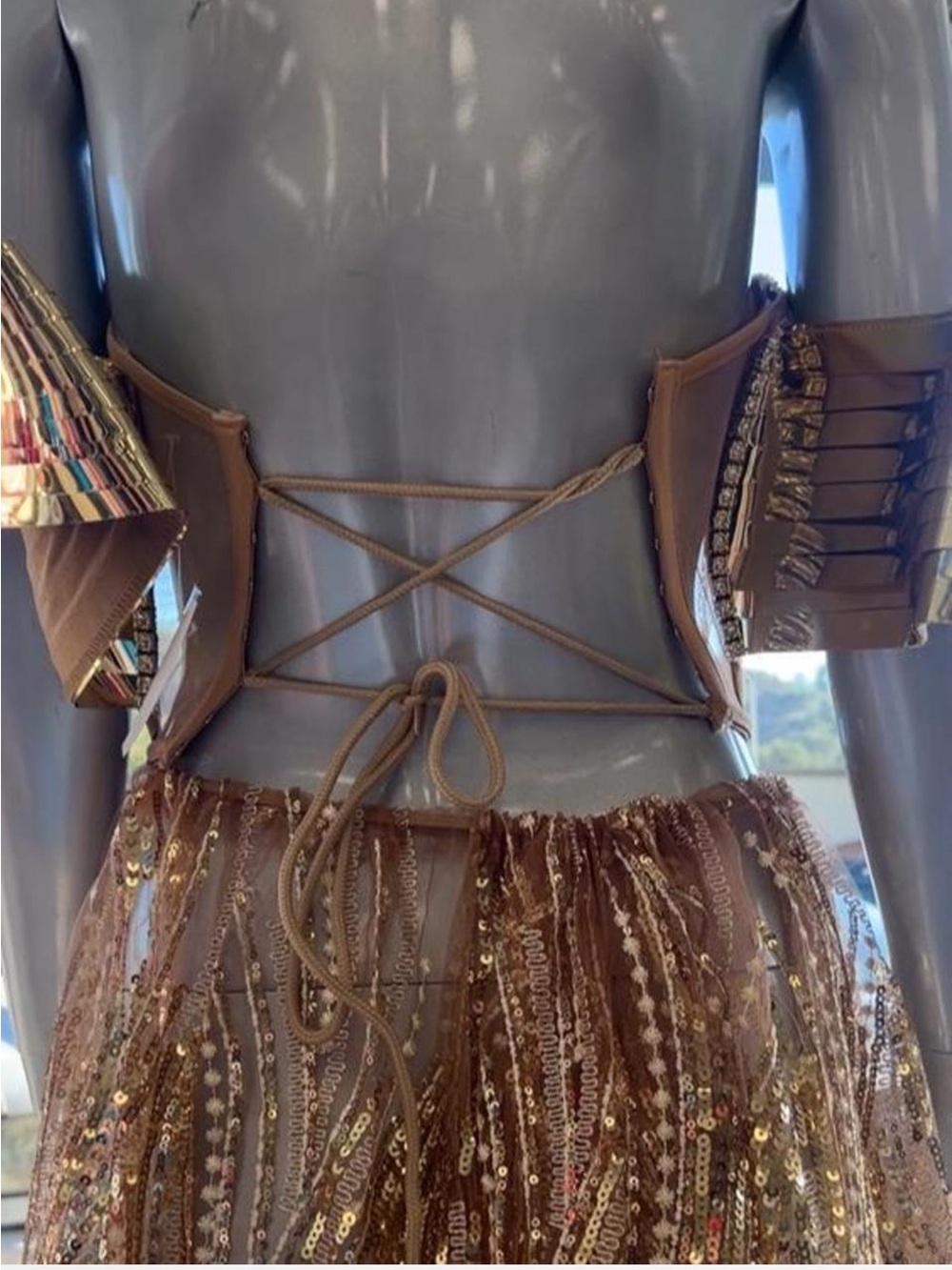 Embellished Gold Greek CleopatraFuturistic Goddess Sequin Dress, Whimsical, - Picture 4 of 9